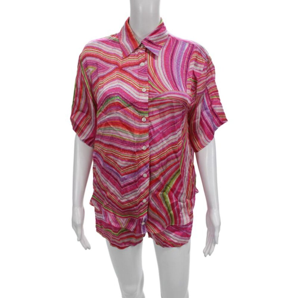 Frankies Bikinis Womens Striped Multicolor Viscose Set Collared Size XS